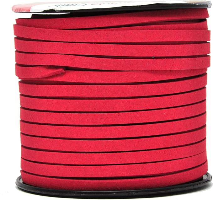 Mandala Crafts 5mm Red Faux Suede Vegan Leather, Jewelry Making | 50 Yards Durable Flat Leather Strings, Laces & Strips for Bracelets, Necklaces, Braiding, Dream Catchers Supplies & Chokers by MandalaCrafts