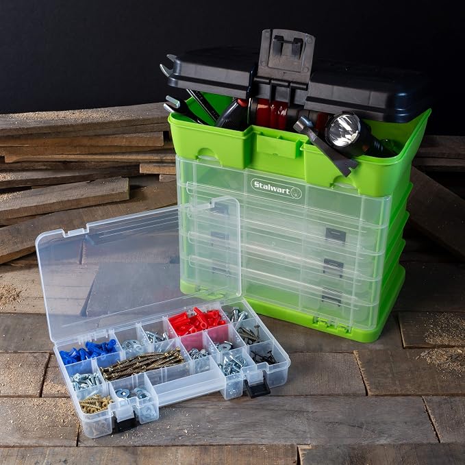 Portable Tool Box - Small Parts Organizer with Drawers and Customizable Compartments for Hardware, Fishing Tackle, Beads or Crafts by Stalwart (Green) - Image 4