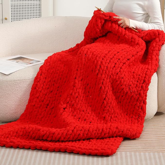 Chunky Chenille Yarn for Hand Knitting 8 Jumbo Pack Chunky Yarn for Hand Soft Blanket Knitting, Bulky Thick Fluffy Yarn for Crocheting (Red) - Image 4