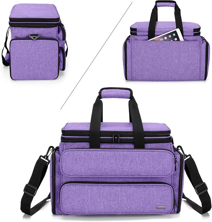 Yarwo Large Crochet Bag Knitting Tote, Yarn Storage Bag with Shoulder Strap | Organizer for Knitting Needles & Crochet Hook(Up to 14”), Clear Top Lid, Unfinished Project Compartment, 4 Yarn Holes, Purple - Image 7