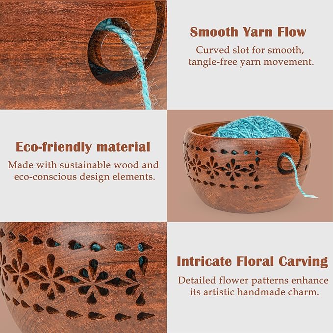 Wooden Yarn Bowls for Crocheting & Knitting - Availabe in 2 Sizes, Exquisite Handmade Large Yarn Bowl Holder, Crochet Bowls for Yarn, Knitting Bowl (Pattern Large) - Image 2