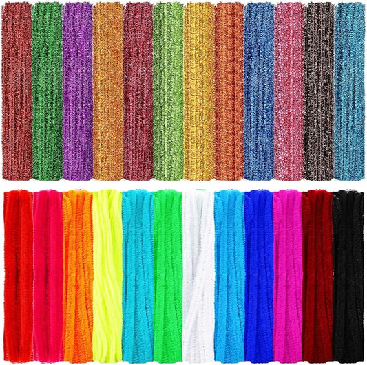 Yunsailing 2400 Pcs Pipe Cleaners 24 Assorted Colors Chenille Stems Glitter Pipe Cleaners Craft Supplies Fuzzy Sticks for DIY Art Crafts Decorations Creative Project, 6 mm by 12 Inches by Yunsailing