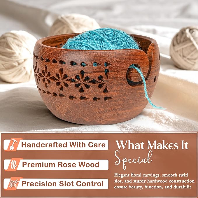 Wooden Yarn Bowls for Crocheting & Knitting - Availabe in 2 Sizes, Exquisite Handmade Large Yarn Bowl Holder, Crochet Bowls for Yarn, Knitting Bowl (Pattern Large) - Image 5