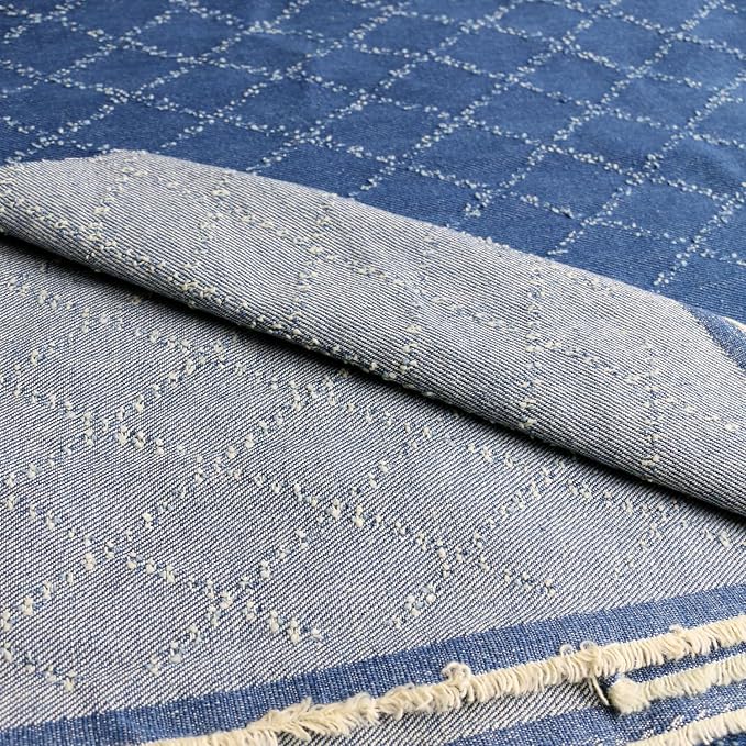 12oz Sky Blue Washed Denim Fabric, Non-Stretch Denim Material, Jacquard Geometric Check Prism Pattern, 420gsm 100% Cotton, 70 Inches Wide, Sewing Fabric for Jeans Jackets Cr (2 Yard pre Cut) - Image 3