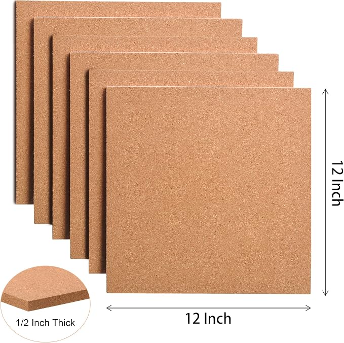 SUNGIFT Cork Board Tiles 12"x12" - 1/2 Inch Thick, 12 Pack | Self-Adhesive Square Bulletin Boards with 100 Push Pins for Photo Walls, Office Notes and Dorm Decor - Image 4