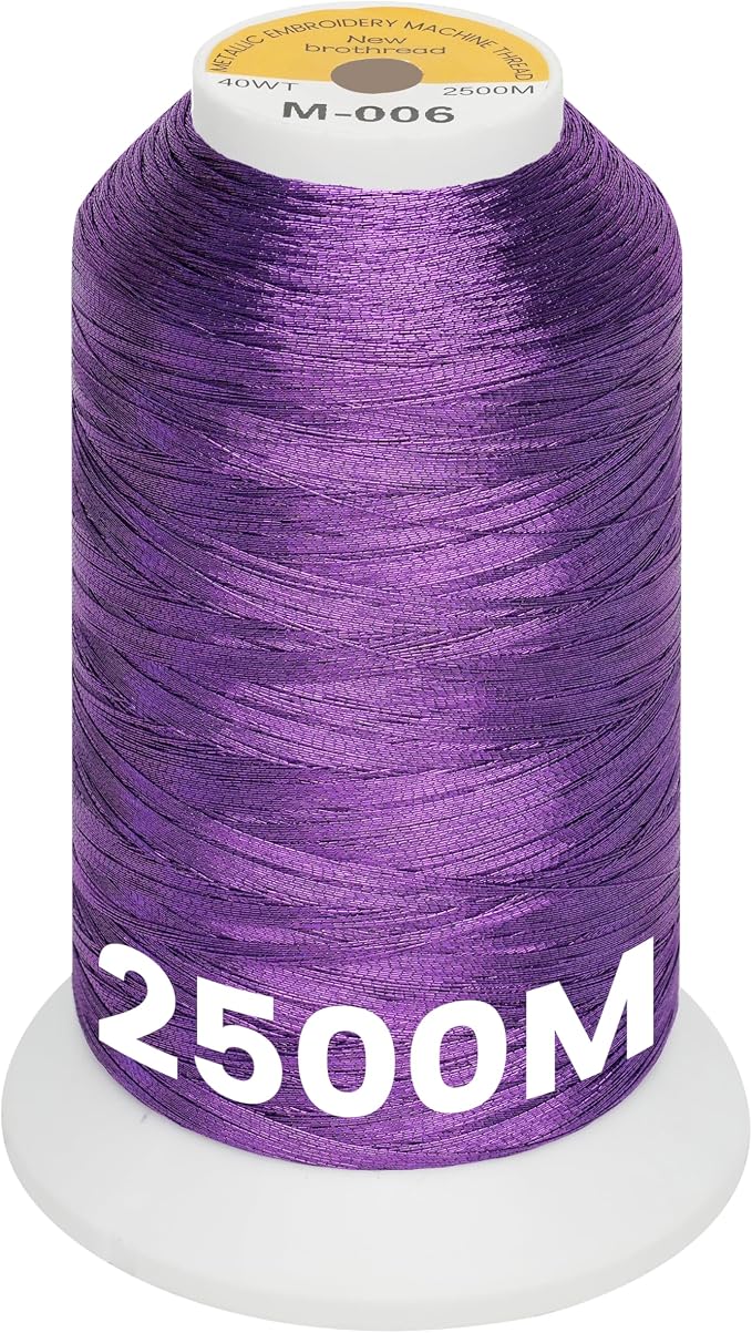 New brothread Metallic Embroidery Machine Thread - Purple M-006 | Single Huge Spool, 2500M (2735Y) Each, for Commercial and Domestic Embroidery Machines by Newbrothread