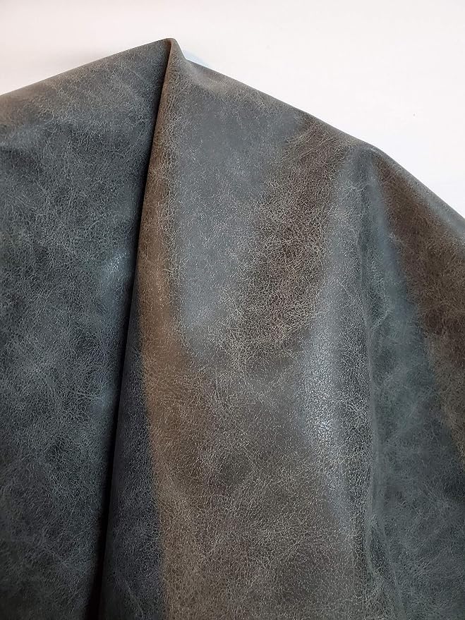 NAT Leathers | Gray Distressed Crazy Horse Oily Faux Vegan Leather PU (Peta Approved Vegan) | 5 Yard (180 inch Length x 54 inch Wide) Cut by Yard Synthetic Pleather 0.9 mm Upholstery | 180"X54" - Image 2