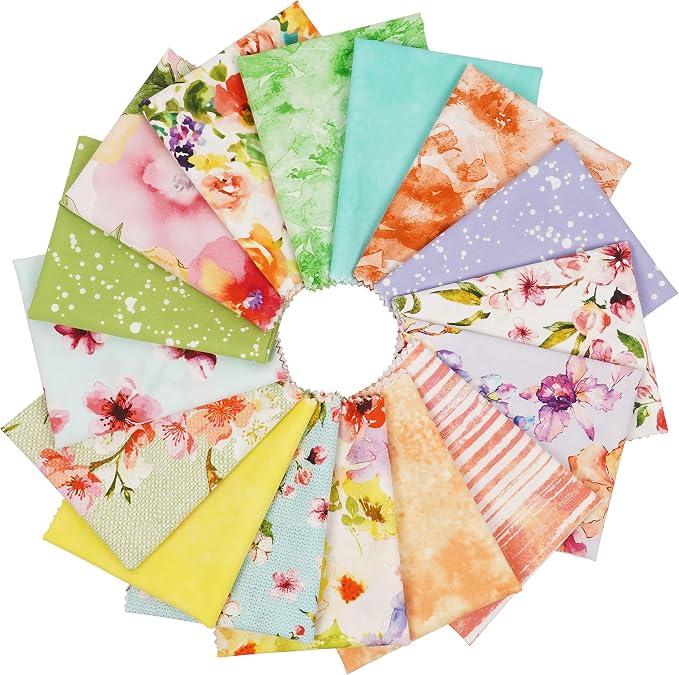 Soimoi 16 Pc Fat Quarter Bundle- Watercolor Floral Print 18"x 22" DIY Patchwork- 100% Cotton Pre-Cut Quilting Fabric Multicolor - Image 4