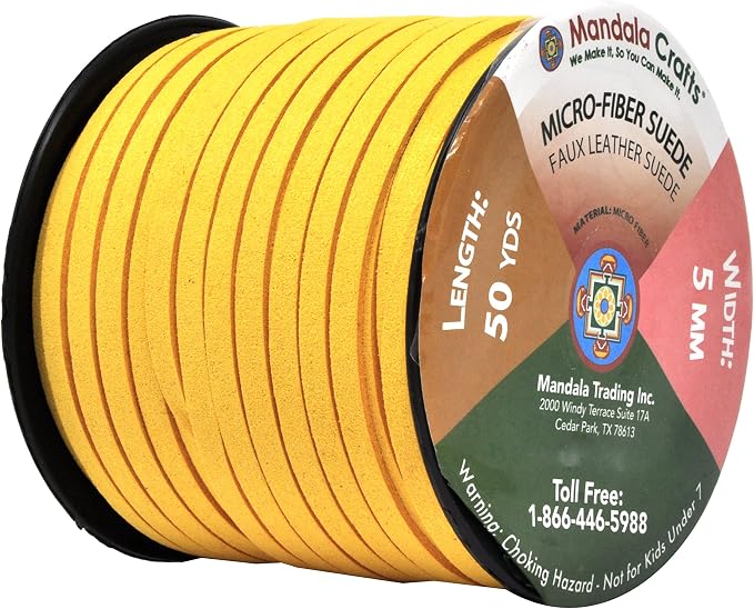 Mandala Crafts 5mm Goldenrod Faux Suede Vegan Leather, Jewelry Making | 50 Yards Durable Flat Leather Strings, Laces & Strips for Bracelets, Necklaces, Braiding, Dream Catchers Supplies & Chokers - Image 2