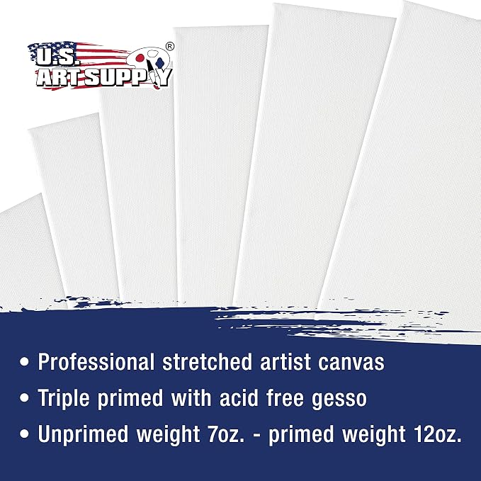 U.S. Art Supply Professional Quality Stretched Canvas, Multipack of 10 Medium Sizes, 2 Each 5x7, 8x10, 11x14, 12x16, 16x20 Inches - 12-Ounce Primed, 3/4", 100% Cotton - Painting, Acrylic Pouring, Oil - Image 4