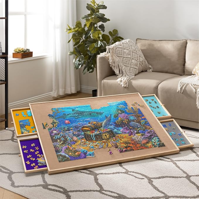 Becko US 1500-Pc Tilting Puzzle Board with 4 Colorful Drawers & Cover, Adjustable Jigsaw Puzzle Table with Built-in Easel/Stand, Portable Tables with Storage for Adults, with Premium Flannel Tabletop - Image 8