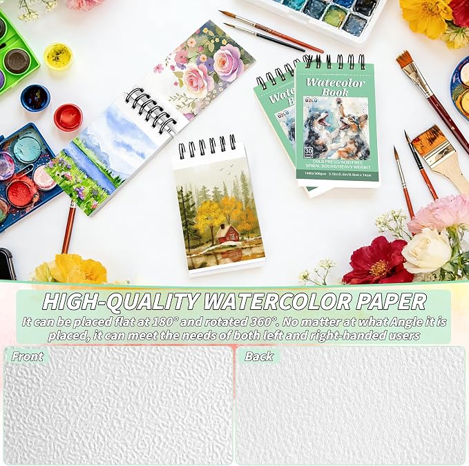 6 Pack Watercolor Paper Pad, 3.5x5.5 Inch Water Color Paper, 140lb/300gsm, Cold Press, Acid-Free, 180 Sheets Spiral Bound Watercolor Paper Pad for Wet & Dry Media, Ideal for Adults, Artists - Image 4