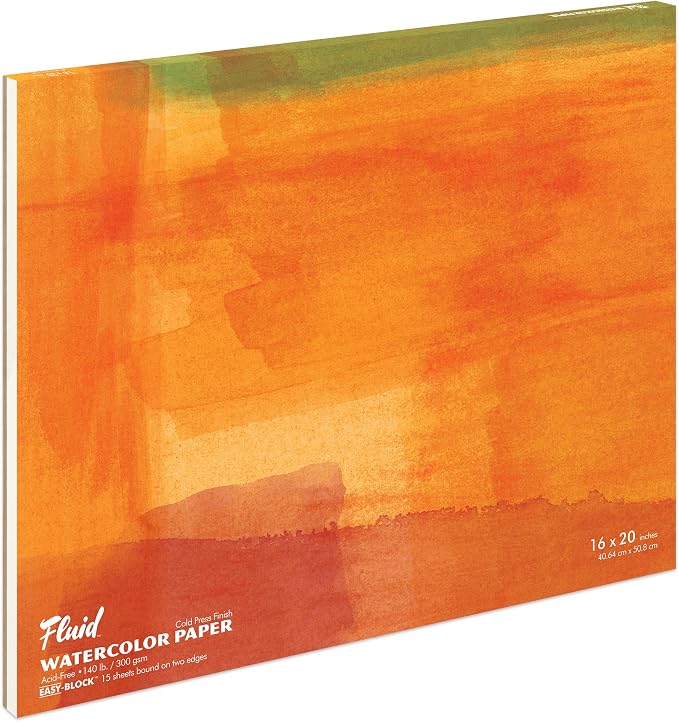 Fluid Watercolor Paper Block, 16 x 20 inches, 15 Sheets, 140 lb (300 GSM) Cold Press Pad for Artist Painting and Wet Media by SpeedballArt