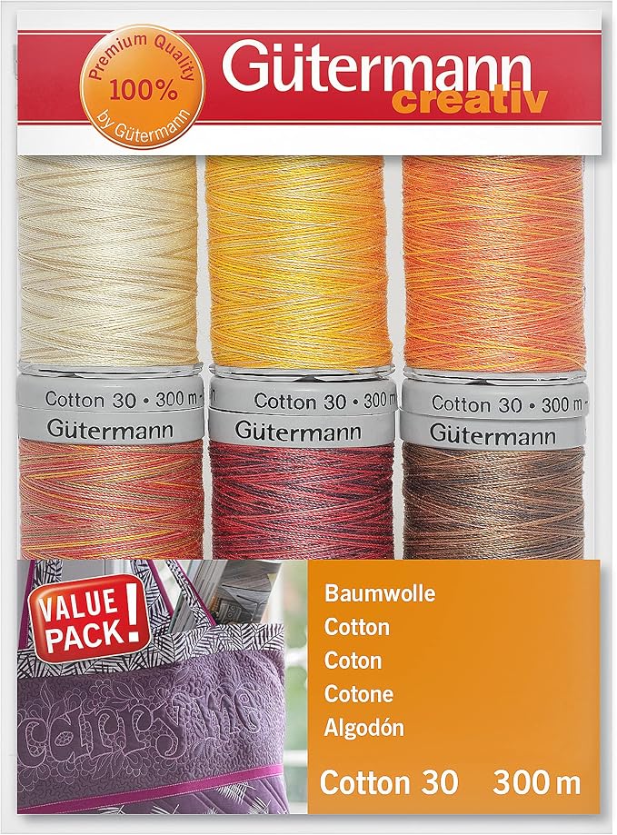 Gutermann 'Assorted' No.30 Natural Cotton Thread Set - 6 x 300m, Multicolor (GUT_734022-2) - Image 2