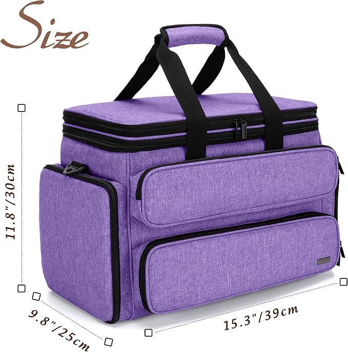 Yarwo Large Crochet Bag Knitting Tote, Yarn Storage Bag with Shoulder Strap | Organizer for Knitting Needles & Crochet Hook(Up to 14”), Clear Top Lid, Unfinished Project Compartment, 4 Yarn Holes, Purple - Image 6