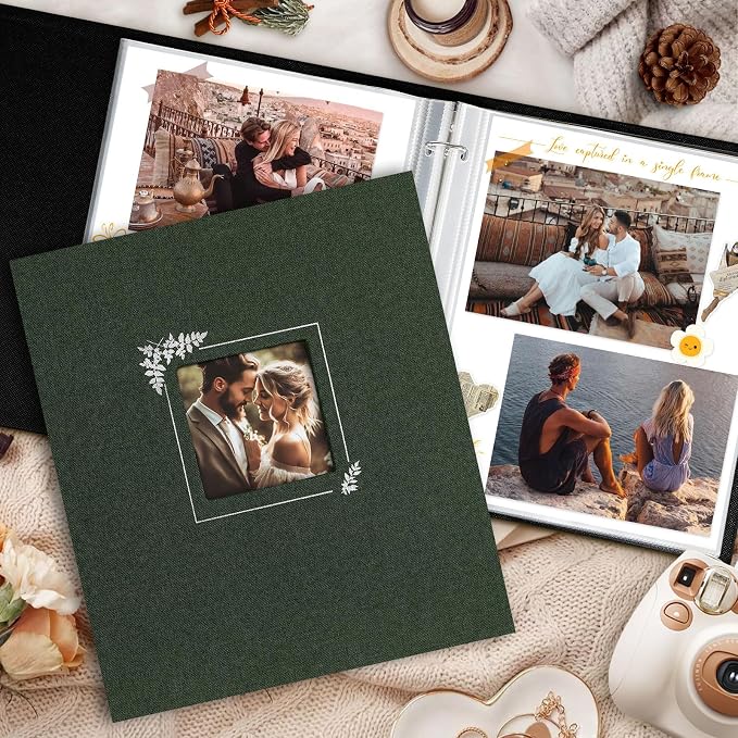Lanpn Scrapbook Photo Album 8.5x11, Linen Window Design Cover Top Load 3 Ring Folder Binder Photobook Photo Book 8.5 x 11 inch with 30 Plastic Sleeves 60 Pages Green - Image 5