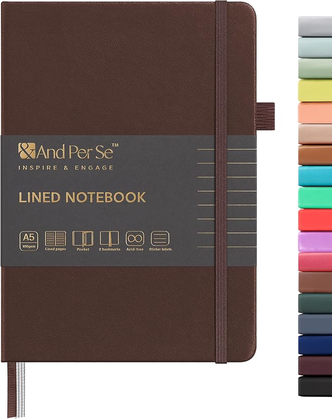 &And Per Se Lined Journal Notebook, 160 Pages, A5 5.7 x 8 inches College Ruled Thick Paper Notebook Journals for Writing, Hardcover Notebooks for Women Men Office School (1 Pack, Chocolate) by AndPerSe