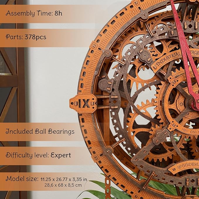 WOODEN.CITY Steampunk 3D Puzzle Clock – DIY Mechanical Wall Clock Kit for Adults – Unique Engineering Gift and Vintage Décor - 3D Wooden Puzzles for Adults