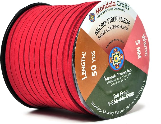Mandala Crafts 5mm Red Faux Suede Vegan Leather, Jewelry Making | 50 Yards Durable Flat Leather Strings, Laces & Strips for Bracelets, Necklaces, Braiding, Dream Catchers Supplies & Chokers - Image 2