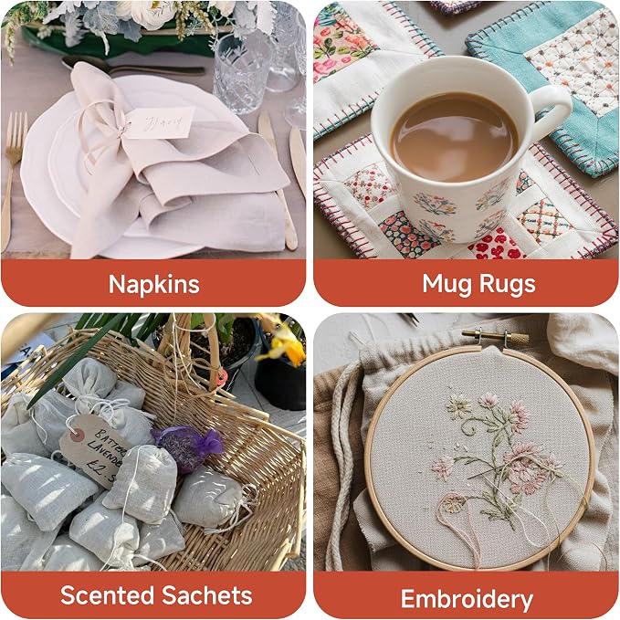 Simple&Opulence 100% Linen Embroidery Fabric 4PCS, Pre-Cut 15inch Squares, Solid Color Nature Pure Linen Cloth Fabric for Sewing, Needlework, Quilting, DIY Garments Craft Accessories(Linen) - Image 7