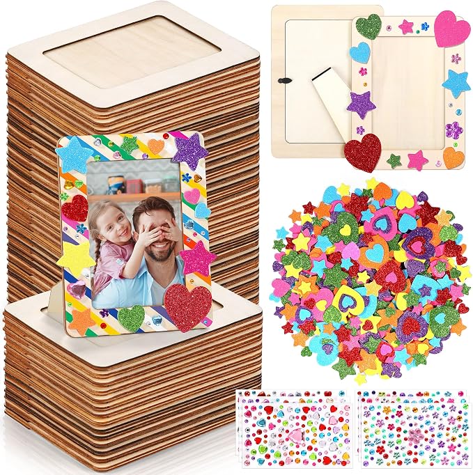 Aneco 72 Packs Picture Frame Painting Craft Kit for 4 x 6 Inch Photo DIY Unfinished Wooden Photo Frames with Diamond and Foam Stickers for DIY Crafts, Paint and Decorate by Aneco