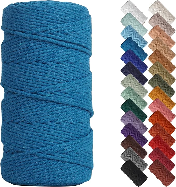 NOANTA Lake Blue Macrame Cord 3mm x 220yards, Colored Macrame Rope Cotton Rope Macrame Yarn, Colorful Cotton Craft Cord for Wall Hanging, Plant Hangers, Crafts, Knitting