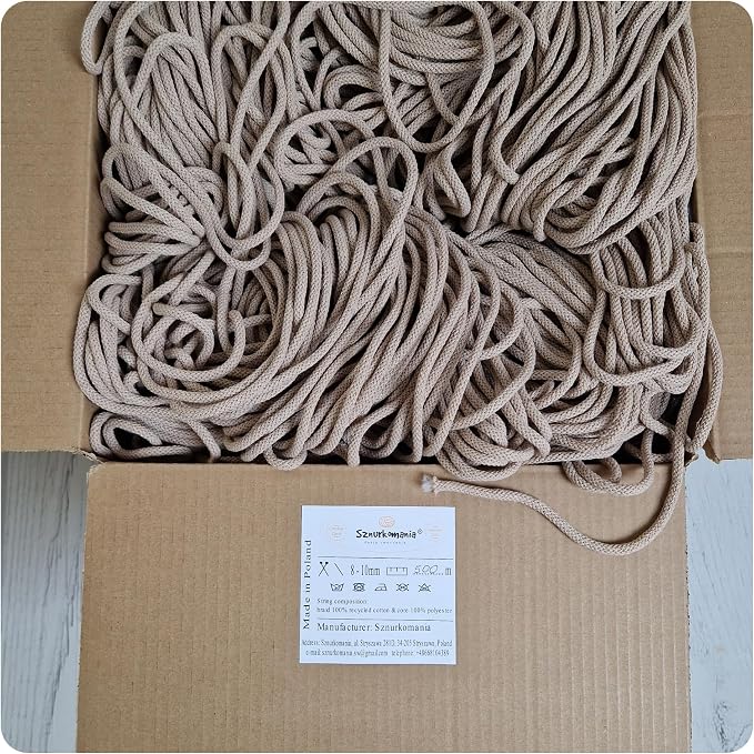 Cotton Cord in one piece 5mm 500m, 46 Colors, Macrame Cord, Macrame Yarn, Cotton Yarn, Braided Cotton Cord 5mm with core, Crochet Cord, Macrame Rope (Caramel) - Image 4