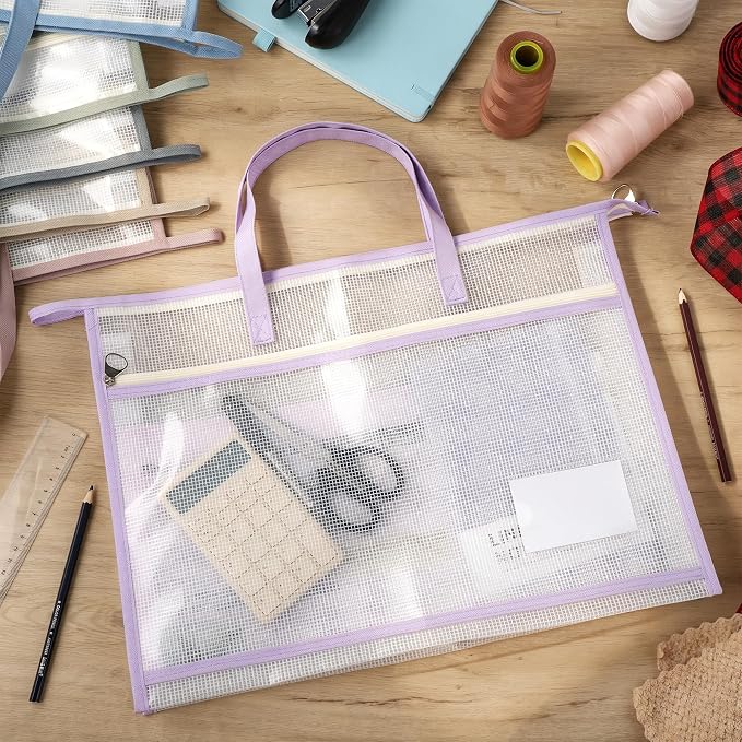 Aneco 12 Pcs A3 Needlepoint Project Bags for Quilting, Craft Storage Bags | 18 x 13 Inch Sewing Project Organizer Bags with Zipper, Clear Mesh for File Carrying, Artwork Crafts, Travel Supplies - Image 3