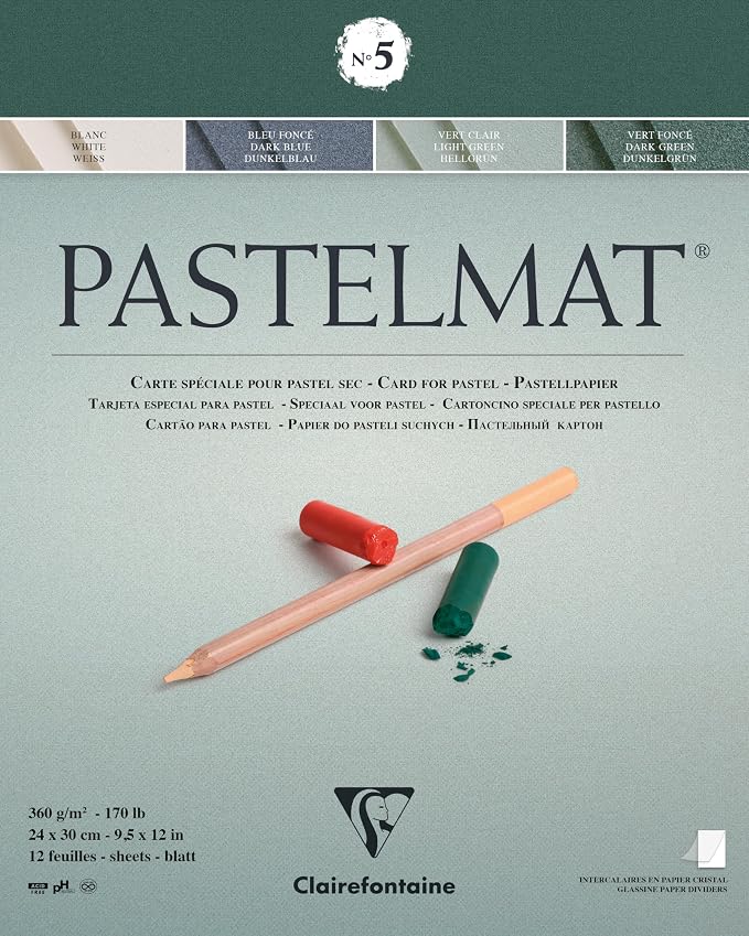 Clairefontaine 96114C PastelMat Pastel Card Pad No5, 360 g, 24 x 30 cm, 12 Sheets - Assorted Colours by Clairefontaine
