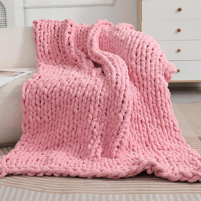 Chunky Chenille Yarn for Hand Knitting 8 Jumbo Pack Chunky Yarn for Hand Soft Blanket Knitting, Bulky Thick Fluffy Yarn for Crocheting (Leather Pink) - Image 5