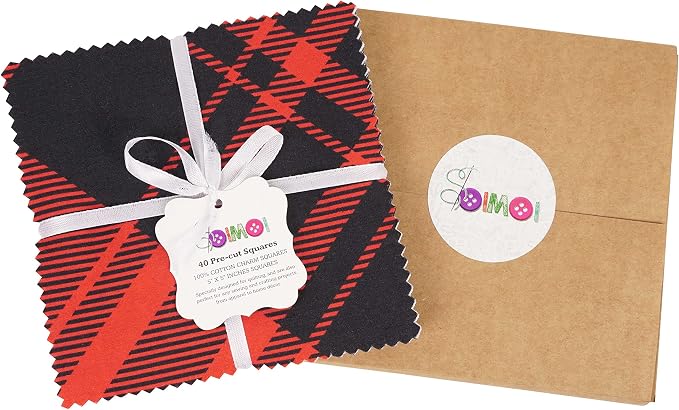 Soimoi Tartan Print Precut 5-inch Cotton Fabric Quilting Squares Charm Pack DIY Patchwork Sewing Craft- Magenta & Black - Image 4