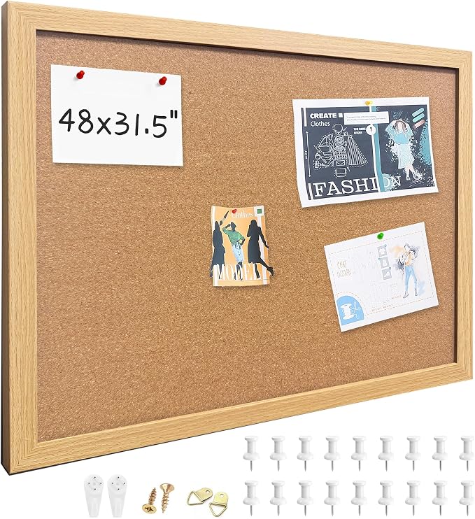 31.5"x48" Crude Wood Framed Hanging Cork Bulletin Board | Premium quality. This large bulletin board serves as reliable corkboards for wall display. by Buyitnow