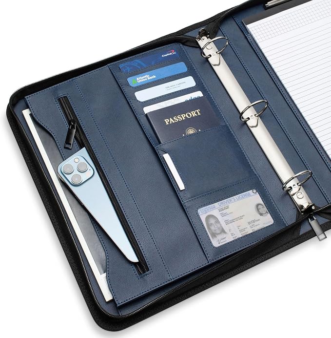 Forevermore Portfolio Binder, 1.5" Permanent 3-Ring, Vegan Leather, Blue - Image 4