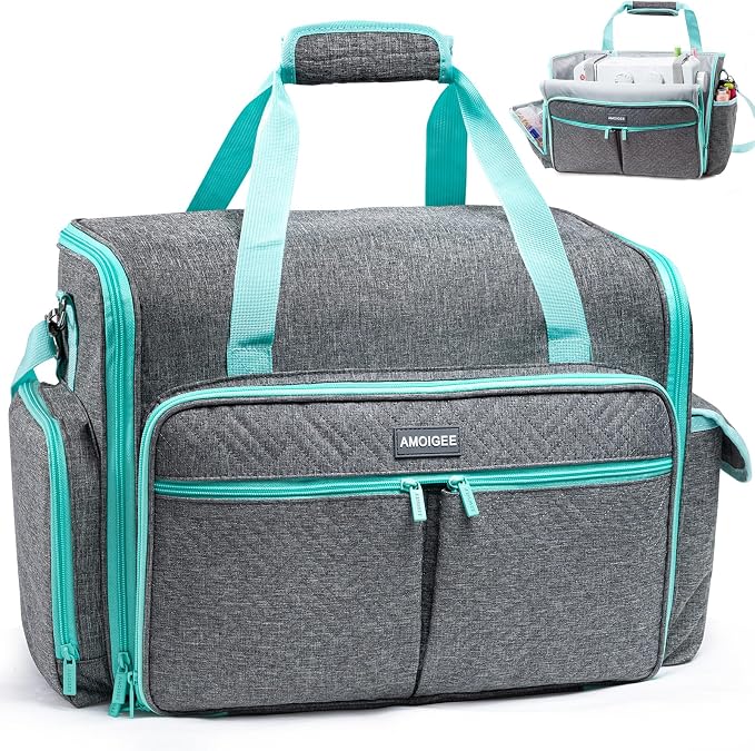 AMOIGEE Full-Open Sewing Machine Case, Large Sewing Machine Storage Bag for Travel - Heavy-Duty Embroidery Tote for Brother Singer Janome Standard Machines Holder with Pocket for Accessories and Tools by AMOIGEE