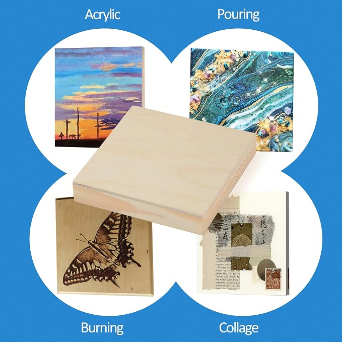 4 Pack 4x4’’ Unfinished Birch Wood Panels Kit for Painting | Studio 3/4’’ Deep Wooden Canvas, Cradle Boards for Acrylic Pouring, Art, Crafts, Epoxy Resin, Laser Engraving Cutting - Image 3