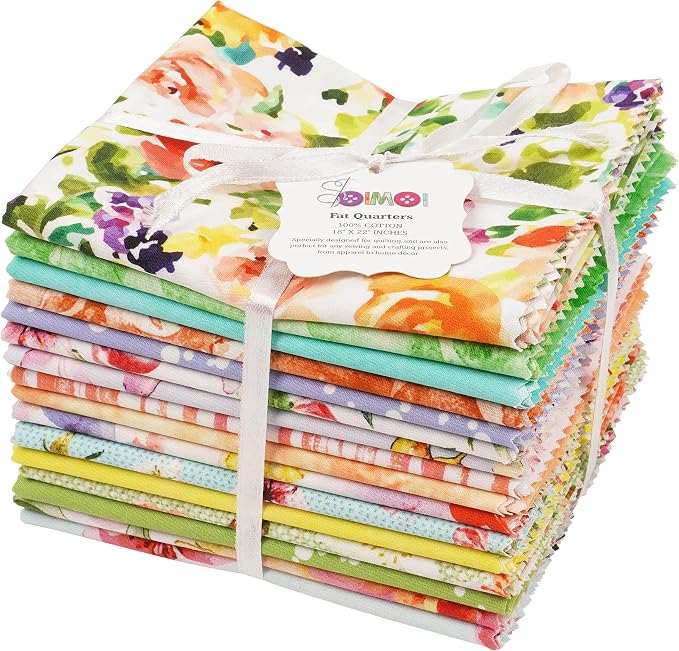 Soimoi 16 Pc Fat Quarter Bundle- Watercolor Floral Print 18"x 22" DIY Patchwork- 100% Cotton Pre-Cut Quilting Fabric Multicolor by Soimoi