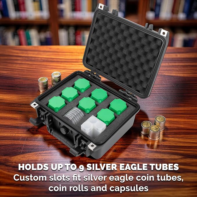 CASEMATIX American Silver Eagle Coin Tube Stacker Case – IPX7 Waterproof Airtight Coin Tube Storage Box for 9 Coin Rolls, Lockable Hard Shell Bullion Carrying Case with for Stackers & Collectors - Image 2