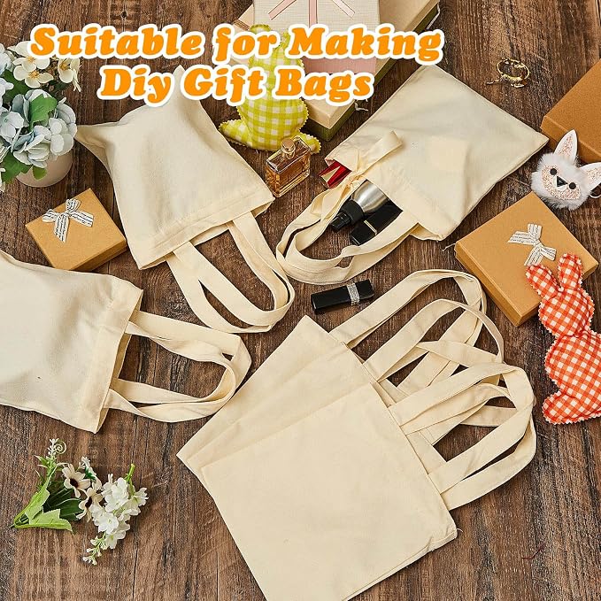 Amylove 24 Pcs Mini Canvas Tote Bags,8 X 10 Inch,Natural Color | Blank Sublimation DIY, Small Reusable Totes Coloring Crafts, Grocery Shopping Easter Halloween Party Favor Gift Bags - Image 7