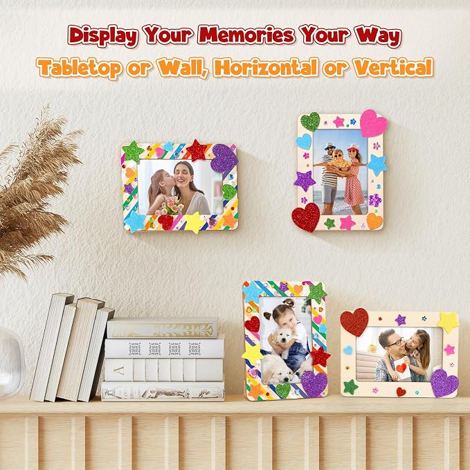 Aneco 72 Packs Picture Frame Painting Craft Kit for 4 x 6 Inch Photo DIY Unfinished Wooden Photo Frames with Diamond and Foam Stickers for DIY Crafts, Paint and Decorate - Image 5