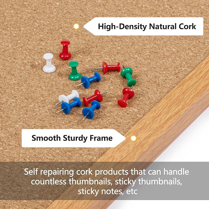Cork Board Bulletin Board 30 x 42, Oak Framed 4x3 Corkboard | Hanging Office Board for Wall Decor, Large Wall Mounted Notice Pin Board with 15 Push Pins, Ideal for School, Home & Office - Image 4