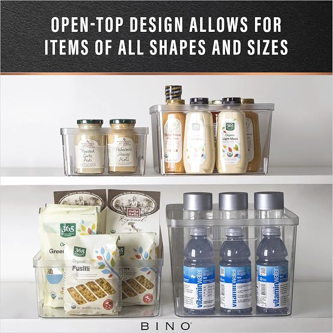 BINO Plastic Storage Containers, Small - 4 Pack THE LUCID COLLECTION, Multi-Use Organizer Bins Built-In Handles BPA-Free Clear, Fridge, Pantry & Home Organization - Image 4