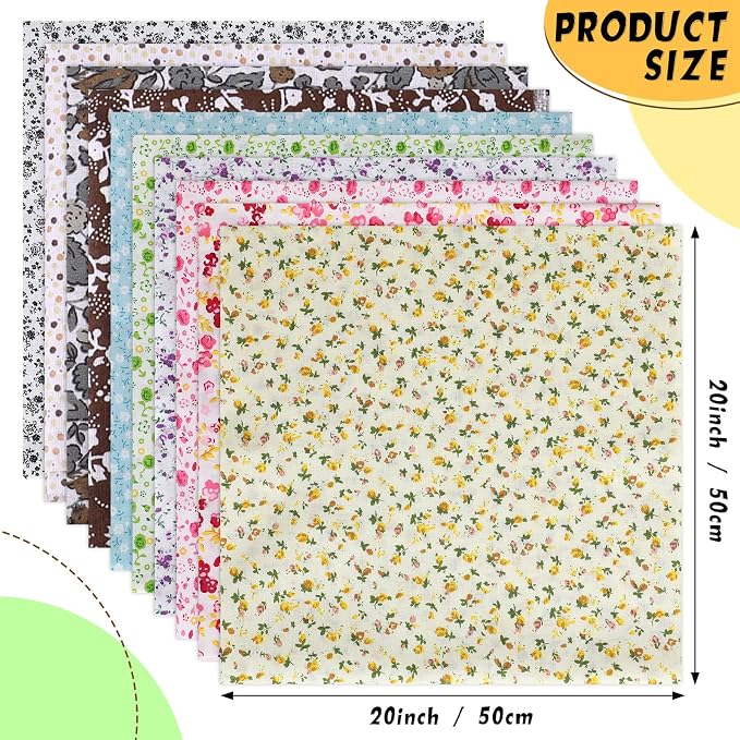 Macarrie 70 Pcs Cotton Fat Quarters Quilting 20 x 20 Inch Fabric Bundles Floral Printed Cloth Sewing Supplies Multicolor Fabric Squares for DIY Quilting Patchwork Scrapbooking Craft - Image 2