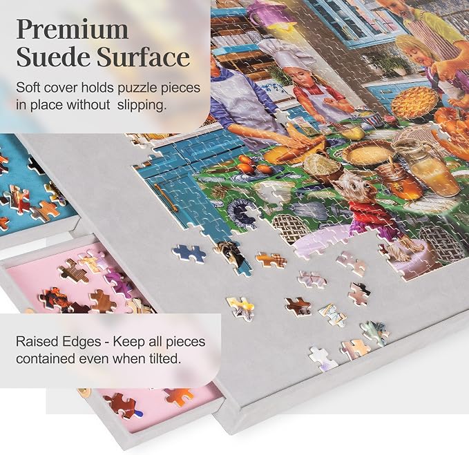 Tektalk Flannelette Covered Jigsaw Puzzle Table with Integrated Adjustable Stand & Cover, 3-Tilting-Angle Wooden Plateau Portable Puzzle Board with 6 Sorting Drawers, for Up to 1500 Pieces (Gray) - Image 5