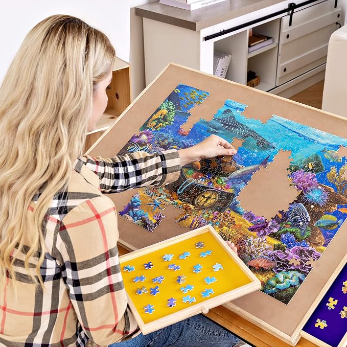 Becko US 1500-Pc Tilting Puzzle Board with 4 Colorful Drawers & Cover, Adjustable Jigsaw Puzzle Table with Built-in Easel/Stand, Portable Tables with Storage for Adults, with Premium Flannel Tabletop - Image 4