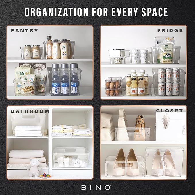 BINO Plastic Storage Containers, Small - 4 Pack THE LUCID COLLECTION, Multi-Use Organizer Bins Built-In Handles BPA-Free Clear, Fridge, Pantry & Home Organization - Image 5