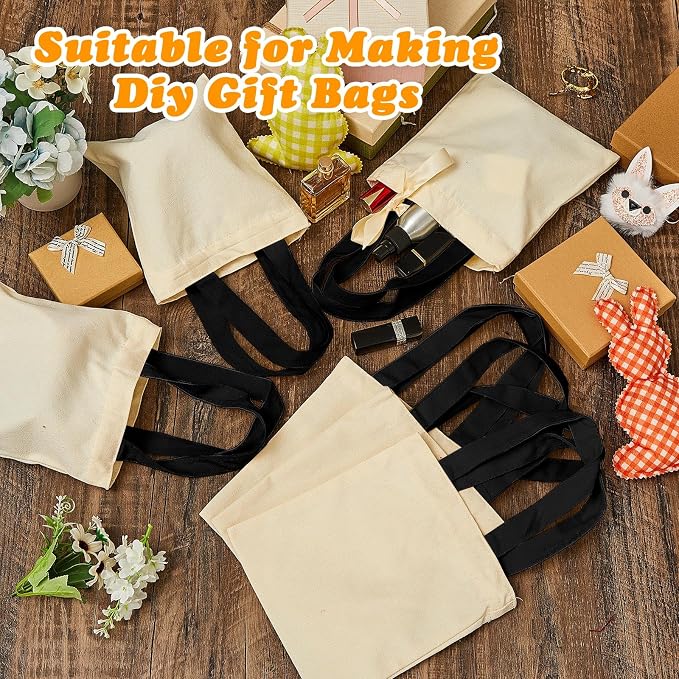 Amylove 24 Pcs Mini Canvas Tote Bags,8.5 X 8 Inch,Natural with Black Handle | Blank Sublimation DIY, Small Reusable Totes Coloring Crafts, Grocery Shopping Easter Halloween Party Favor Gift Bags - Image 6