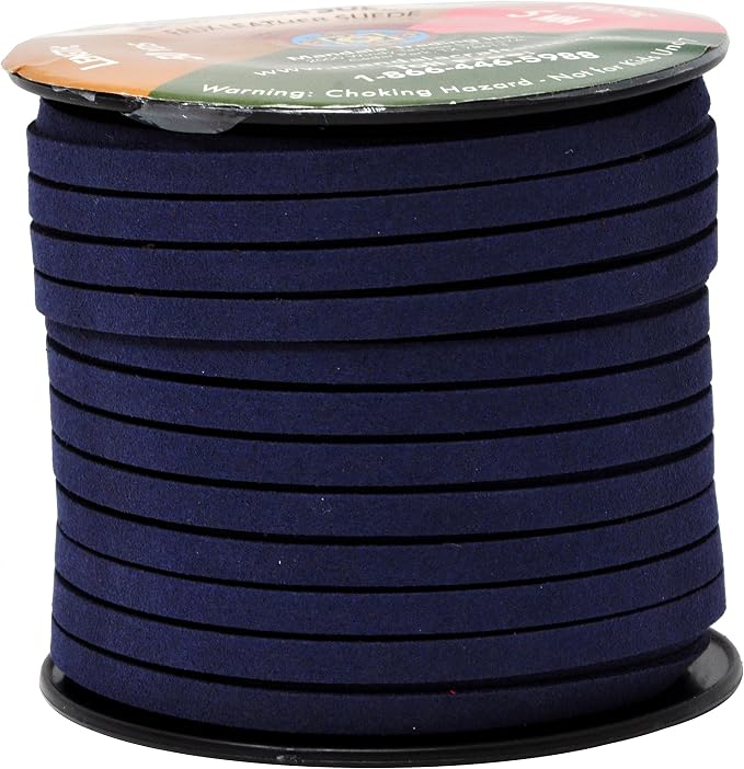 Mandala Crafts 5mm Dark Navy Blue Faux Suede Vegan Leather, Jewelry Making | 50 Yards Durable Flat Leather Strings, Laces & Strips for Bracelets, Necklaces, Braiding, Dream Catchers Supplies & Chokers by MandalaCrafts