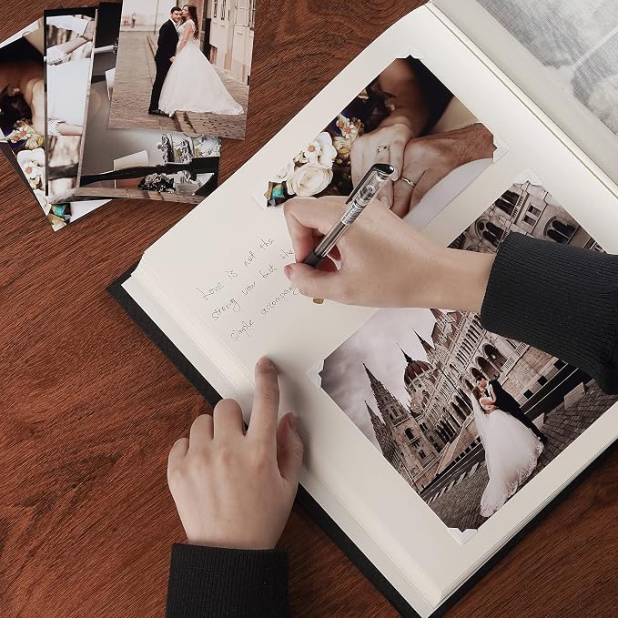 Pssoss Large Linen DIY Scrapbook Album with Writing Space, 100 Pages, Black | Fits 3x5, 4x6, 5x7, 6x8, and 8x10 photos for baby, wedding, family, children, anniversary, and memory keeping. - Image 2