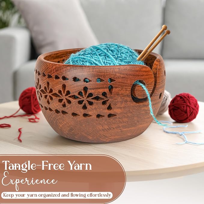Wooden Yarn Bowls for Crocheting & Knitting - Availabe in 2 Sizes, Exquisite Handmade Large Yarn Bowl Holder, Crochet Bowls for Yarn, Knitting Bowl (Pattern Large) - Image 7