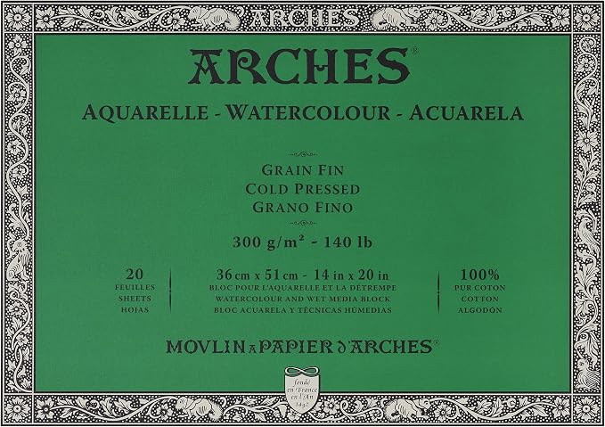 Arches Watercolor Paper Block - Cold Press 140lb - 14x20 - with 4-Pack Upsyde Angle Lifts by Jerry%27s+Artarama